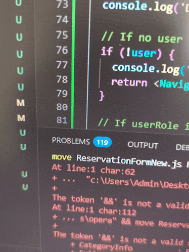 a close up of a computer screen showing a program that says move reservationformnew.js