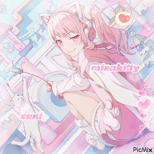 a picture of a girl with cat ears and the name suni on the bottom