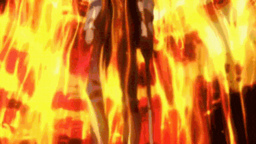a person is standing in front of a fire in a video game .