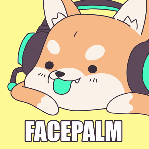 a cartoon of a dog wearing headphones and the word facepalm