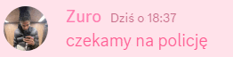 a pink circle with a picture of a woman and the words zuro dzis o 18:37 czekamy na policie