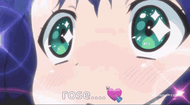 a close up of a girl 's face with the word rose written on it