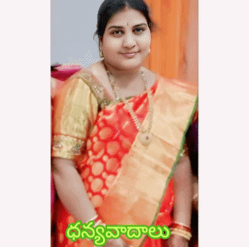 a woman wearing a red and gold saree with a green border that says ' telugu '