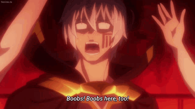 a cartoon character says boobs boobs here too on the screen