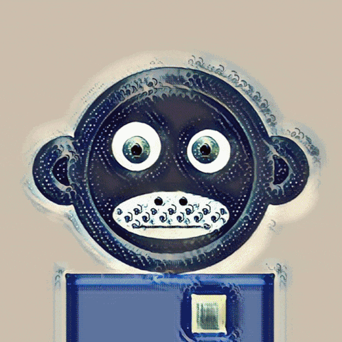 a picture of a monkey 's face on a blue object