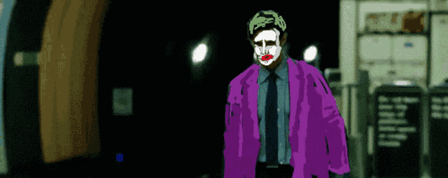 a drawing of a man in a suit and tie with a clown face