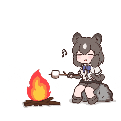 a bear is roasting marshmallows over a fire