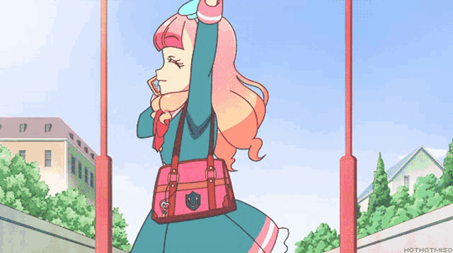 a cartoon of a girl with a pink purse and the words hothotmiso below her