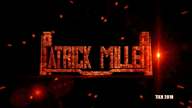 the word patrick is written in flames on a dark background