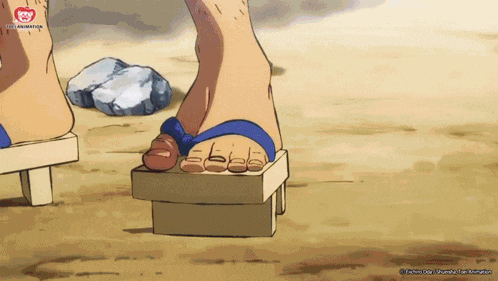 a cartoon of a person 's feet wearing a pair of flip flops with a key animation logo on the bottom right