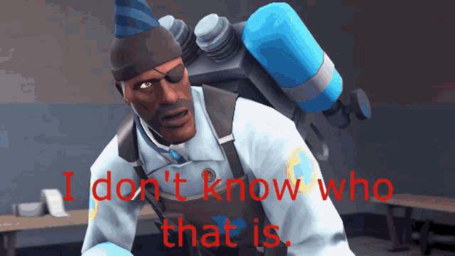 a man wearing a party hat says i don 't know who that is in red letters