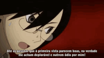 a close up of a person 's face with a red background and the words até as pessoas