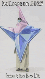 a person in a star costume with the words halloween 2023 bout to be lit written on it