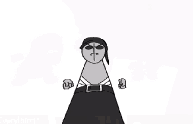 a black and white drawing of a cartoon character with a bandana on