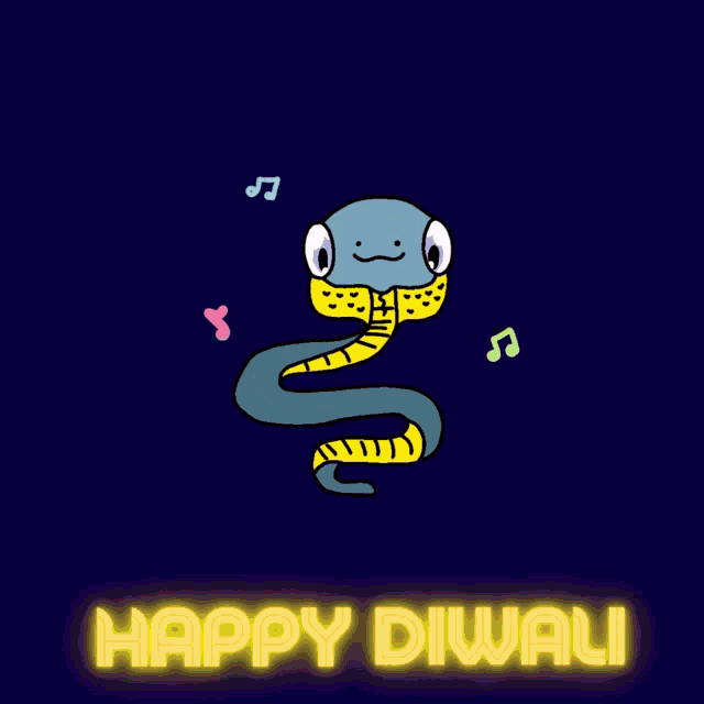 a happy diwali greeting card with a cartoon snake