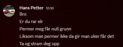 a screenshot of a text message from hans petter