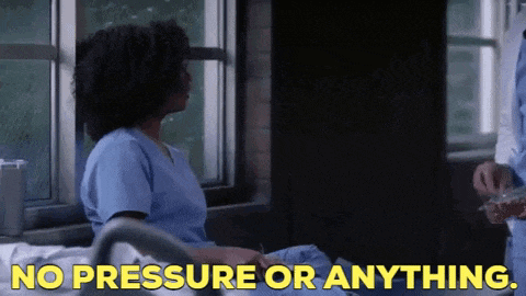a woman in a hospital bed with the words no pressure or anything behind her