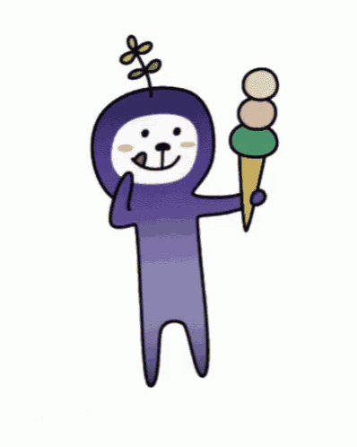 a cartoon character is holding an ice cream cone with three different flavors on it