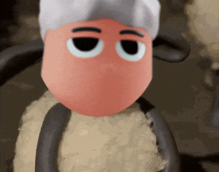a close up of a sheep 's face with a hat on