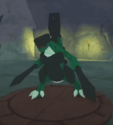 a video game character is standing on a circle in a cave