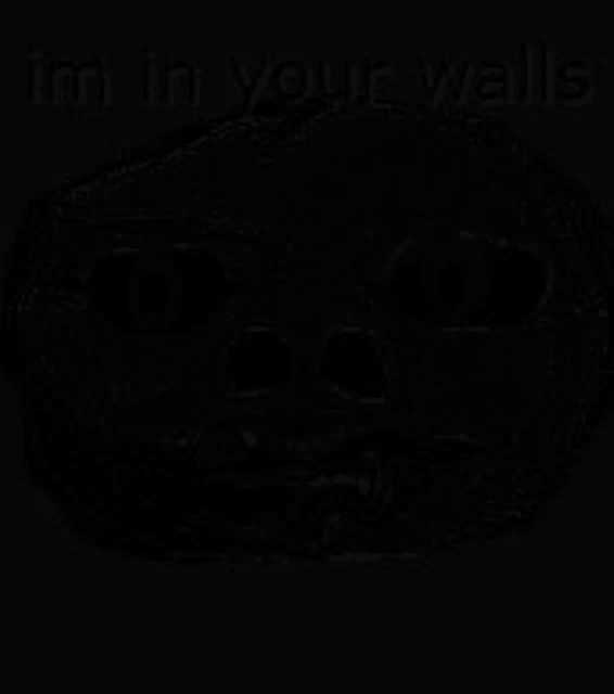 a black background with a skull and the words `` i 'm in your walls '' .