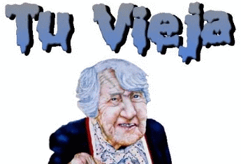 a cartoon of an elderly woman with the words tu vieja written above her