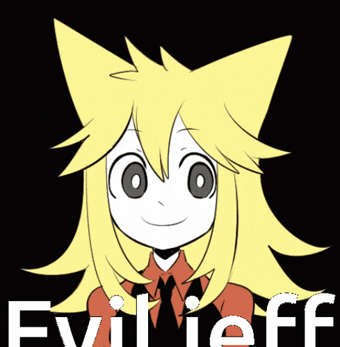 a drawing of a girl with yellow hair and the words evil jeff