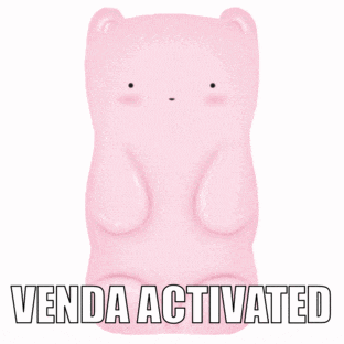 a pink gummy bear with the words venda activated written below it