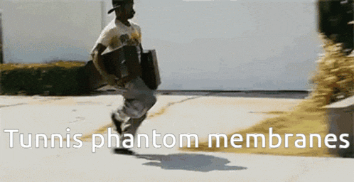 a man is running down a street with the words tunnis phantom membranes