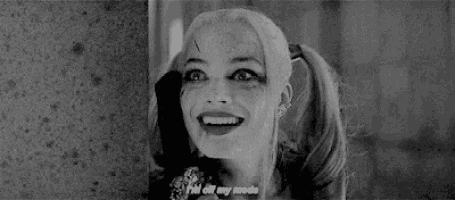 a black and white photo of harley quinn from suicide squad .