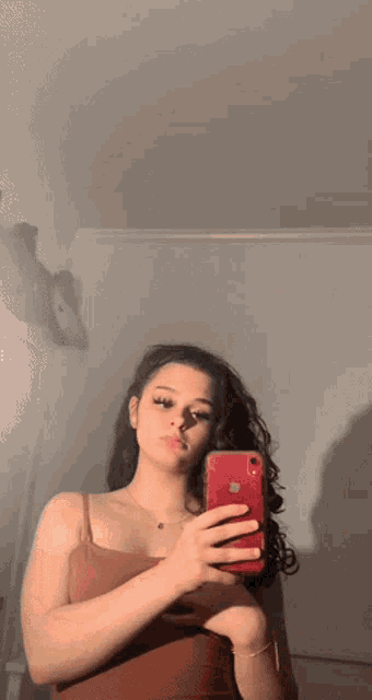 a woman taking a picture of herself in a mirror