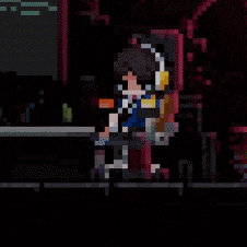 a pixel art image of a person wearing headphones