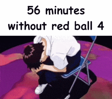 a man is sitting in a chair with his head down and the words `` 56 minutes without red ball 4 '' below him .
