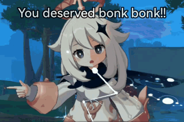 a picture of a girl with the words you deserved bonk bonk