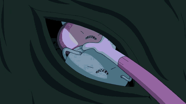 a cartoon drawing of a person with a pink tongue sticking out of their mouth