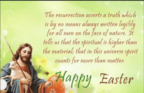 a happy easter card with jesus holding a sheep and a quote