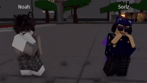 two roblox characters are standing next to each other and one has the name noah on his shirt