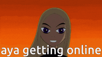 an animated sunset with the words aya getting online below it