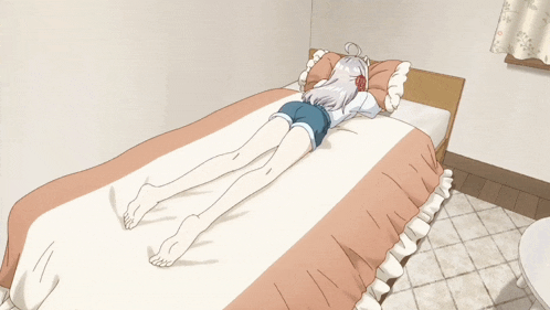 a drawing of a girl laying on a bed with her legs crossed