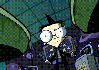 a cartoon character is holding a sign that says " r.i.p. is an alien "