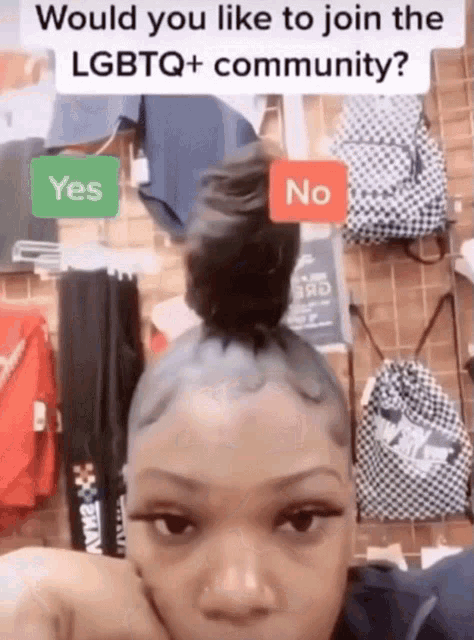 a woman is asking if she would like to join a lgbtq+ community