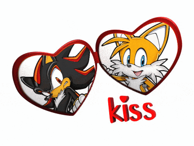 shadow the hedgehog and tails the fox are kissing each other