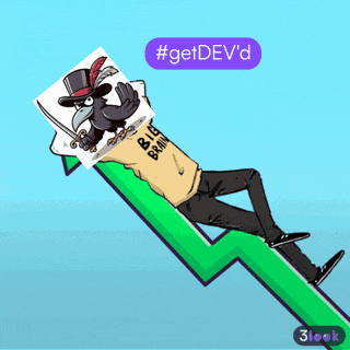 a cartoon of a man laying on a green line with a crow on his head and the words #getdev 'd