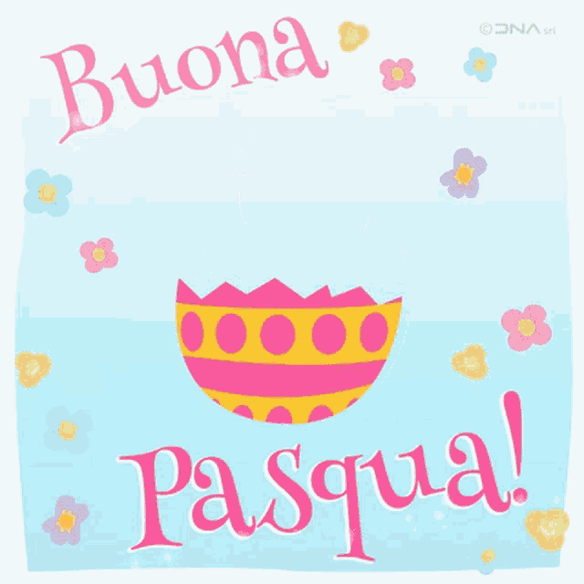a greeting card that says buona pasqua with a pink bird coming out of an egg