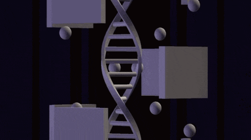 a 3d rendering of a dna molecule surrounded by spheres