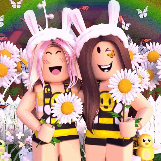 a girl with a butterfly on her face is standing next to another girl
