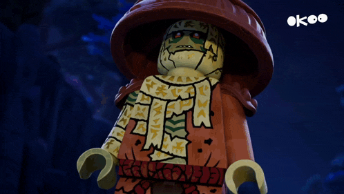 a lego figure with the word ok on the bottom left