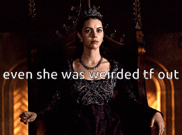 a woman is sitting on a throne with the words " even she was weirded tf out "