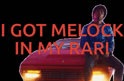 a man is sitting on the hood of a red car with the words i got melock in my rari