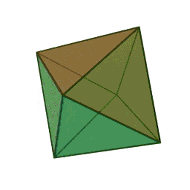 a green and brown geometric shape on a white surface